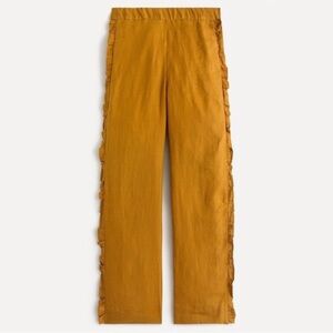 Wide-leg ruffle pant in linen, Women’s S, color golden brandy